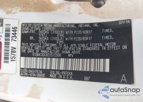 2014 Toyota Sienna Le V6 8 Passenger z USA, uszkodzony, nr VIN 5TDKK3DCXES512006